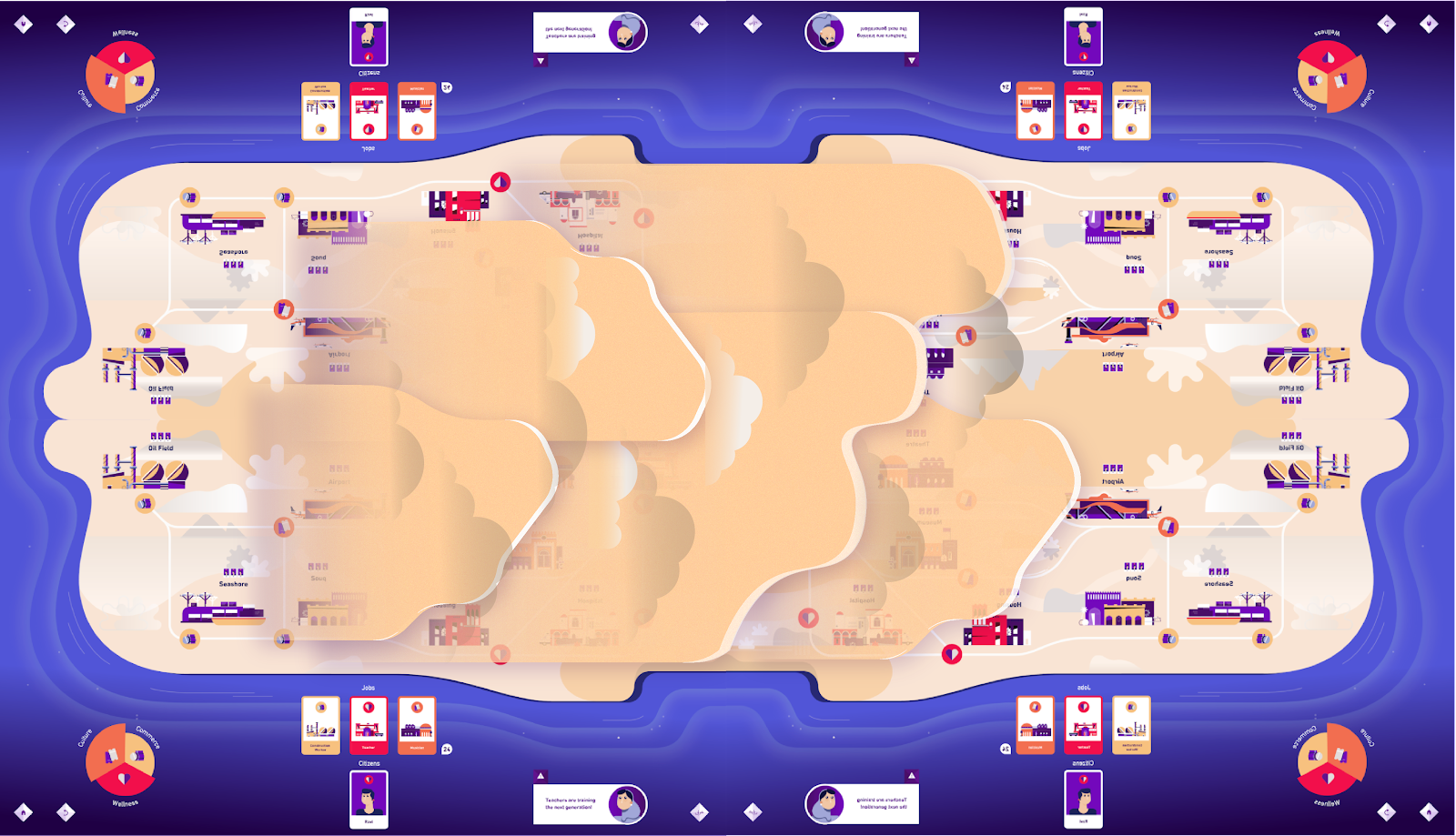 Takeover map scene 2 with layered terrain overlays across the full game board