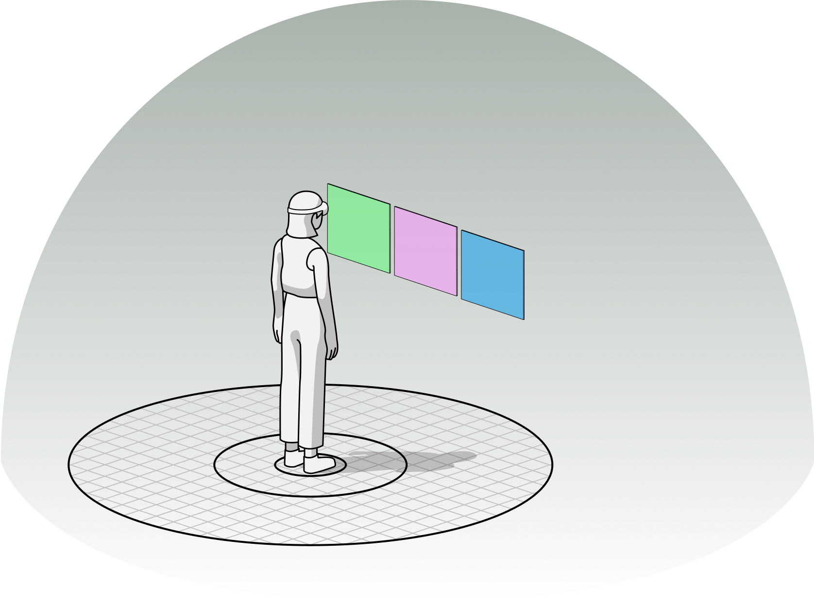 Galaxy XR Home Space Mode — room environment visible with taskbar and app panels floating