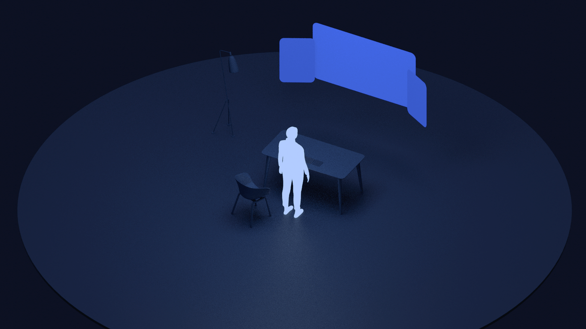 Recenter repositions the spatial frame of reference so windows face the user from their new forward direction
