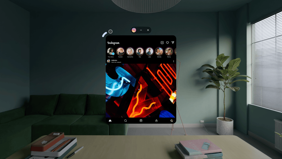 Galaxy XR resize handles — small dots at the corners and midpoints of a window frame