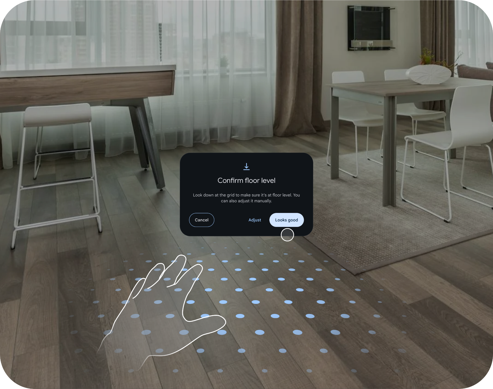 Auto floor detection — user prompted to look around while plane detection runs