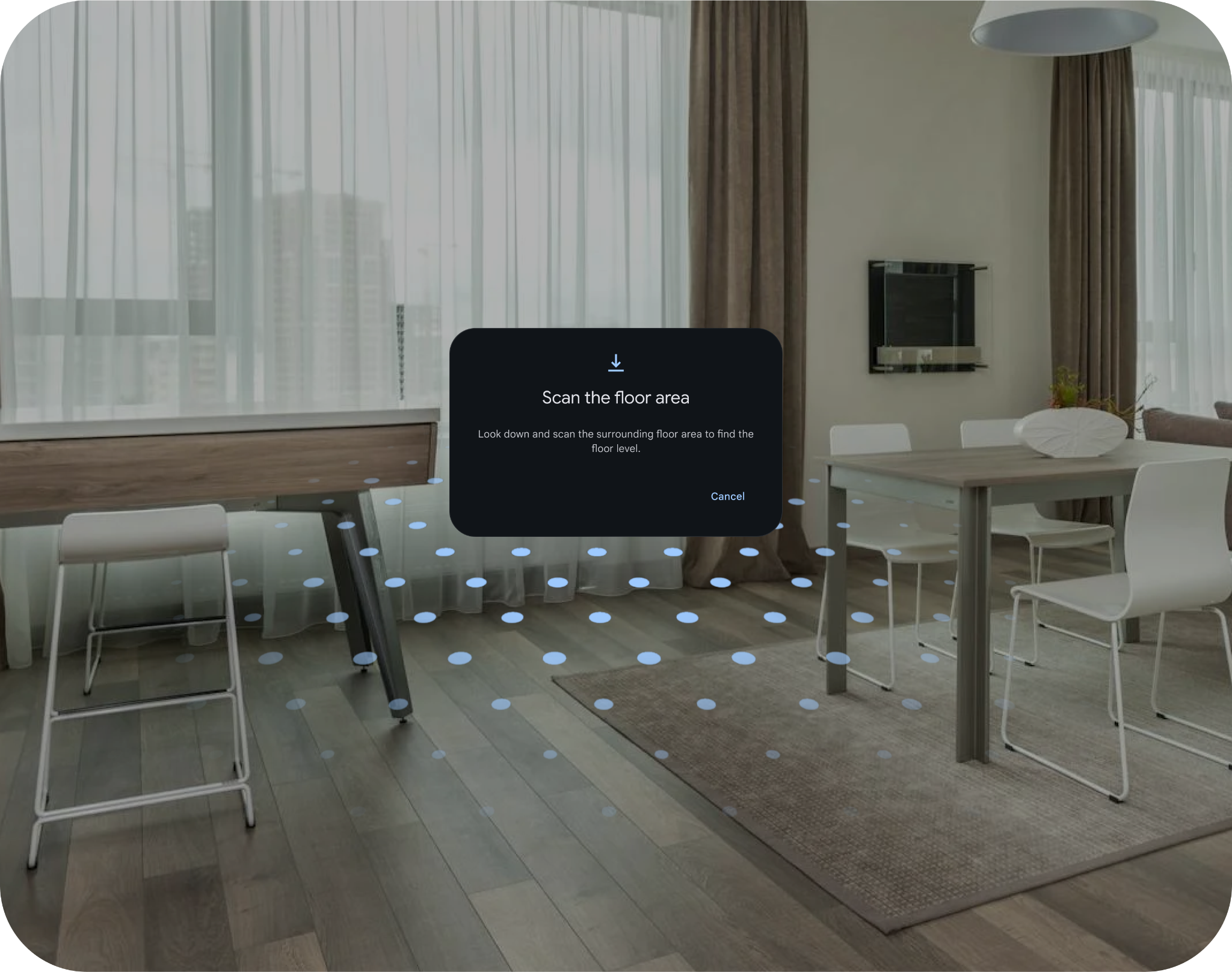 Floor level confirmation — dot grid aligned to physical floor, user confirms