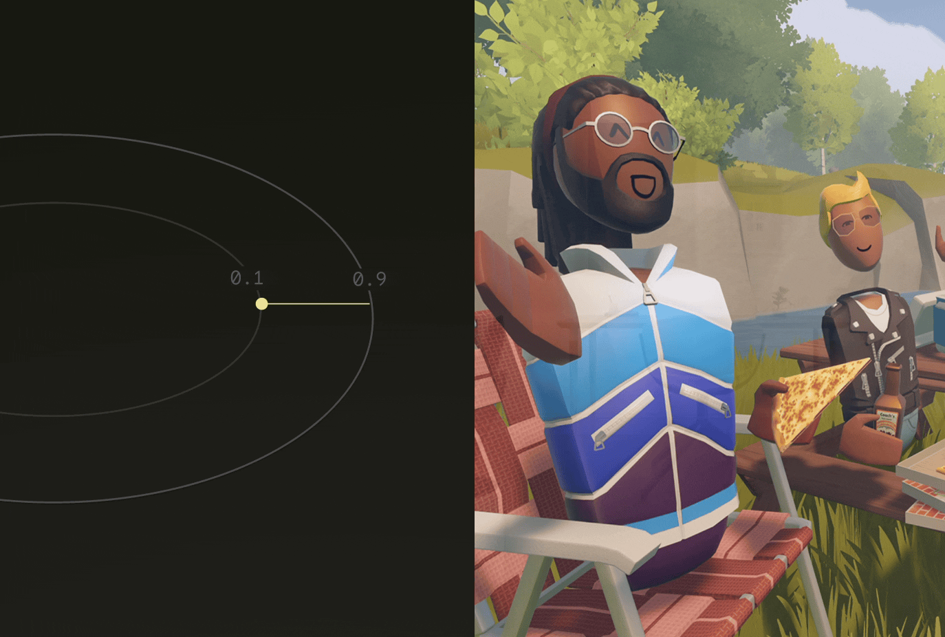 Partial passthrough animation — as user moves toward the boundary edge the VR world fades out and passthrough reveals the physical room