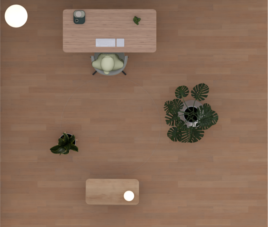 Small stationary VR boundary — 3m diameter circle floor grid around a user figure