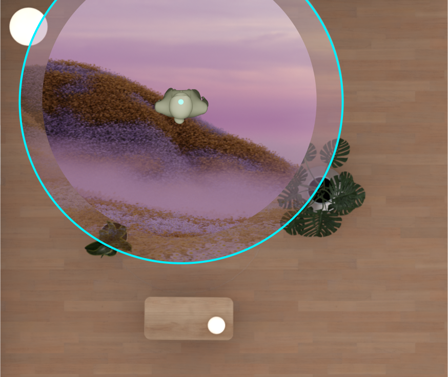 Large room-scale VR boundary — 4m diameter circle floor grid for movement-heavy VR experiences